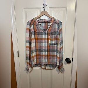 Pilcro by Anthropologie Aly Puff Sleeve Plaid Flannel Tunic Size Medium